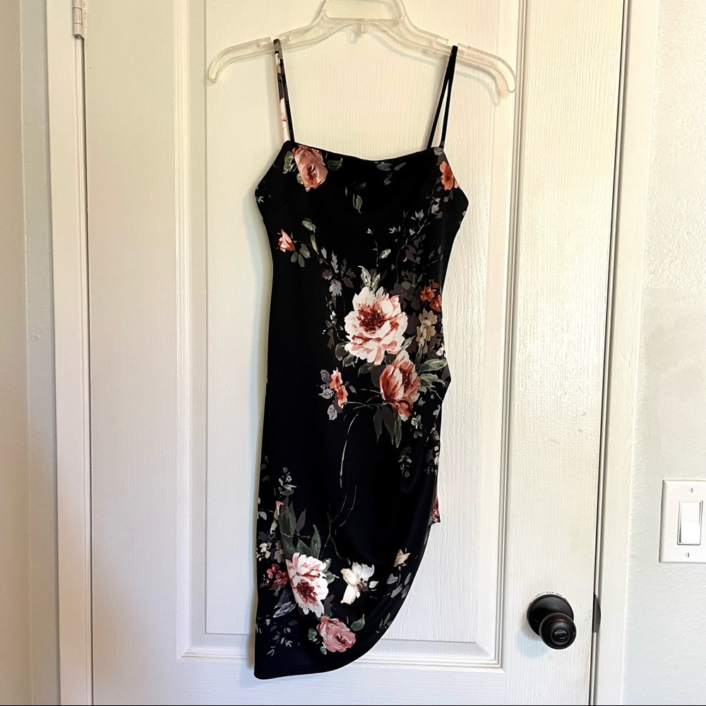 Asymmetrical Black & Floral Dress